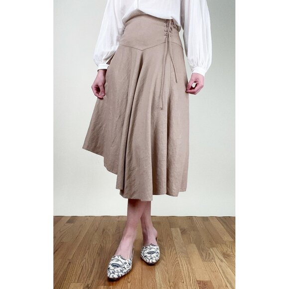 Vintage Diane Von Furstenberg Linen Silk Midi Skirt Asymmetrical Whimsigoth Boho - Picture 5 of 8